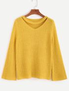 Shein Yellow Cut Out Neck Sweater