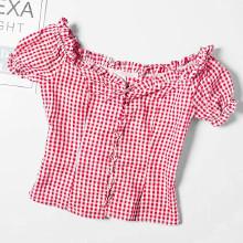 Shein Frill Trim Lace-up Gingham Blouse