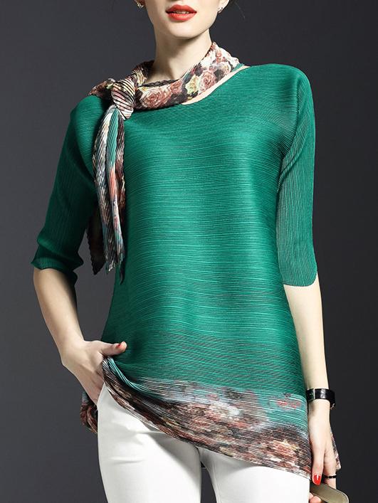 Shein Green Pleated Elastic Print T-shirt Dress