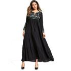 Shein Tie Neck Floral Embroidered Longline Dress