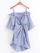 Shein Cold Shoulder Knot Detail Asymmetrical Hem Blouse