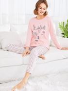 Shein Cartoon Print Sweat & Striped Pants