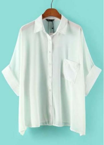Rosewe White Batwing Sleeve Single Breasted Shirts For Work