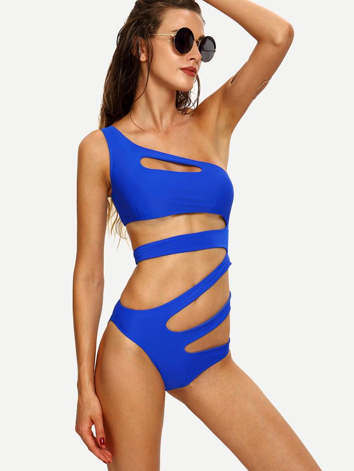 Shein One-shoulder Cutout Strappy One-piece Swimwear