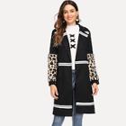 Shein Contrast Cheetah Print Striped Coat