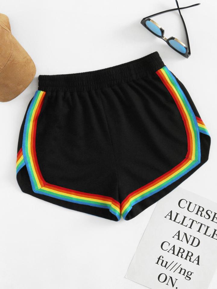Shein Rainbow Tape Trim Dolphin Shorts