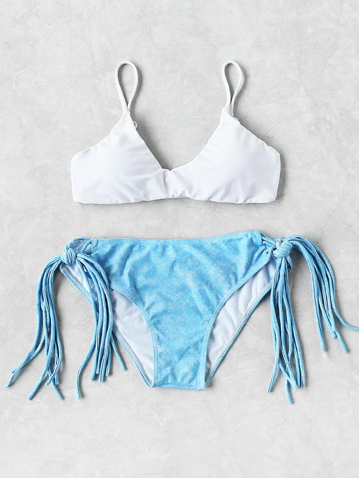 Shein Strappy Tie Side Mixed And Match Bikini Set