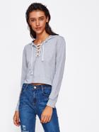 Shein Lace Up Front Crop Marled Hoodie