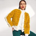 Shein Hidden Placket Color Block Faux Fur Coat