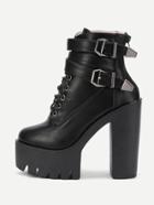 Shein Buckle Decorated Lace Up Pu Platform Boots