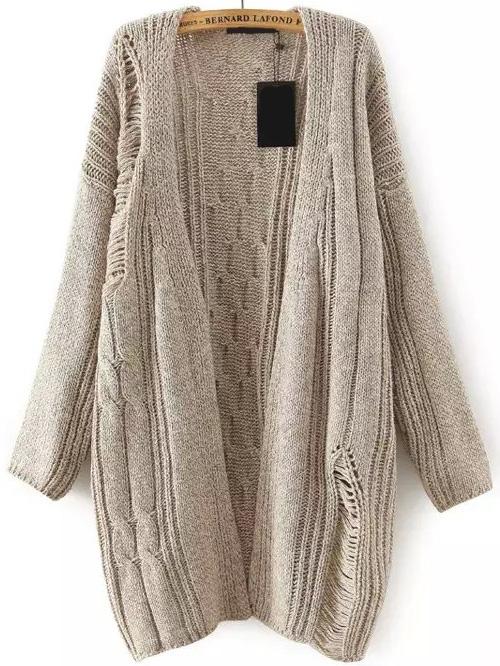 Shein Long Sleeve Hollow Pale Grey Coat