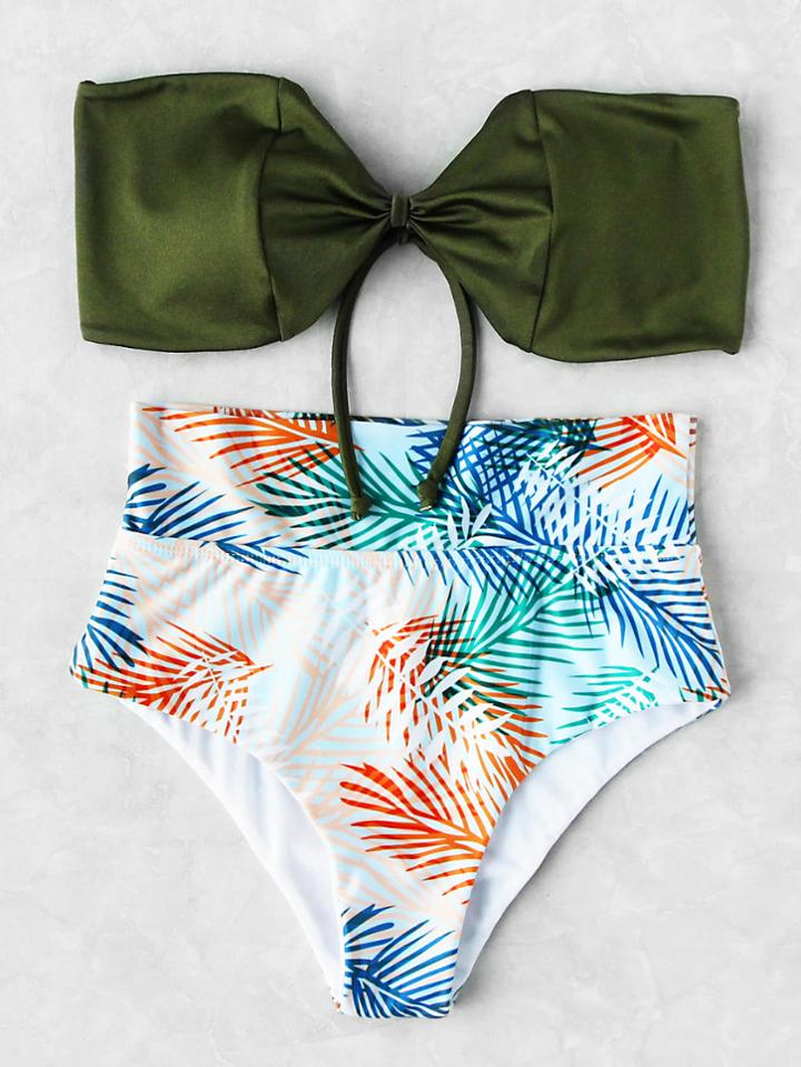 Shein Jungle Print High Waist Bandeau Bikini Set