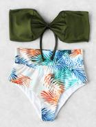 Shein Jungle Print High Waist Bandeau Bikini Set