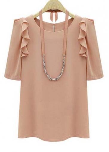 Rosewe Hot Sale Round Neck Short Sleeve Chiffon T Shirts
