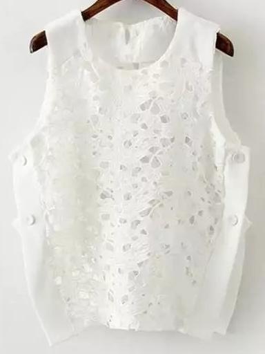 Shein Lace Crochet Tank Top With Buttons