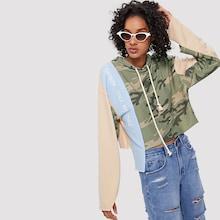 Shein Color Block Stepped Hem Hoodie