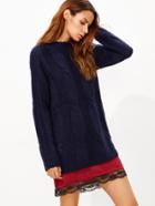 Shein Navy Cable Knit Longline Sweater