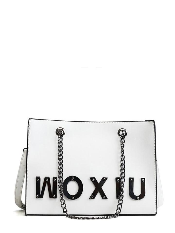 Shein Studded Detail Slogan Patch Crossbody Bag