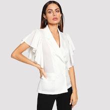 Shein Flutter Sleeve Double Breasted Wrap Blazer