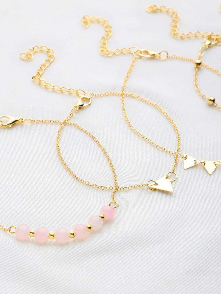 Shein Beaded And Metal Triangle Decorated Bracelet Set
