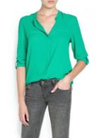 Rosewe Simple Solid Green Long Sleeve Mandarin Collar Blouse