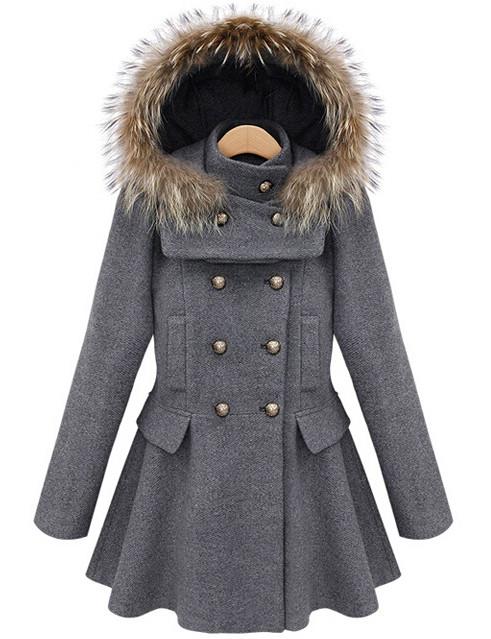 Shein Grey Hooded Double Breasted Frock Coat