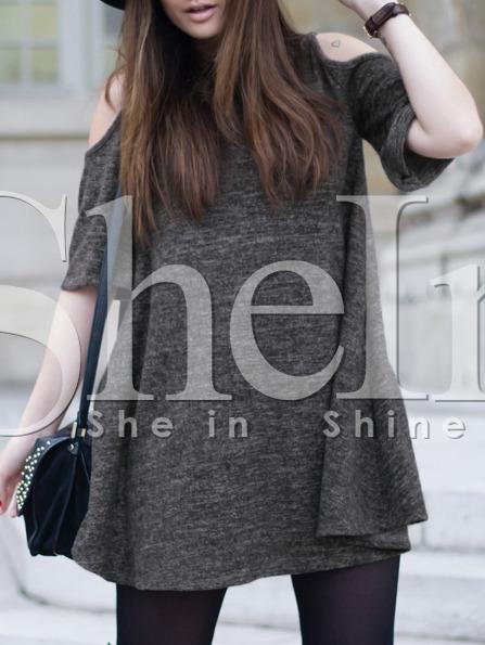 Shein Grey Cold Shoulder Shift Dress