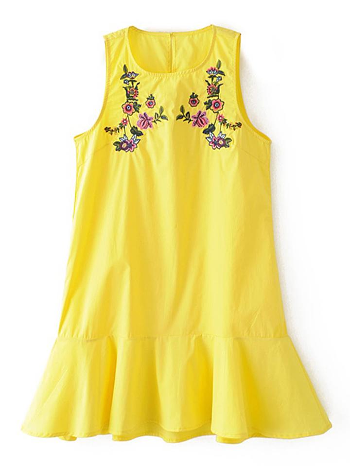 Shein Flower Embroidery Ruffle Hem Tank Dress