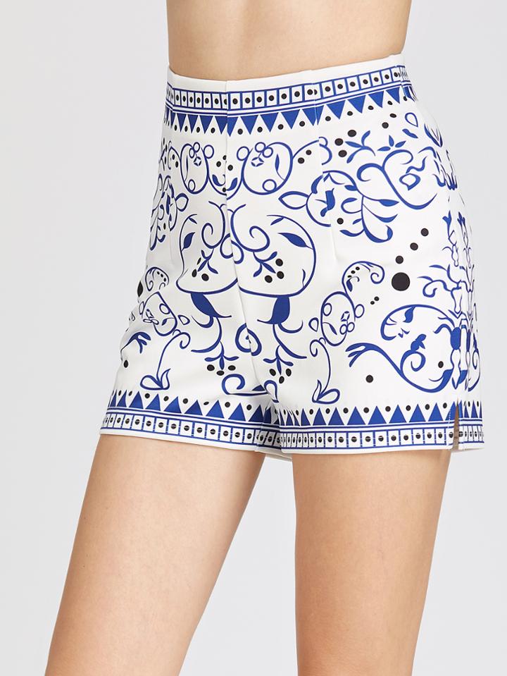 Shein Porcelain Print Zip Back Shorts