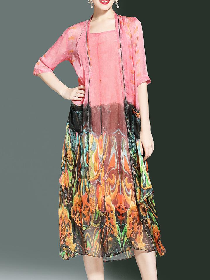 Shein Spaghetti Strap Two-pieces Print Dress