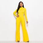Shein Solid Stand Collar Wide Leg Jumpsuit