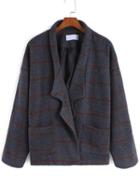 Shein Grey Lapel Plaid Pockets Woolen Coat
