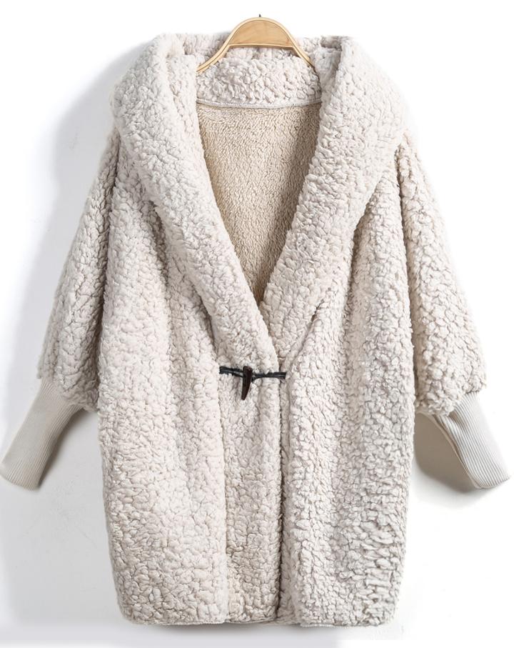 Shein Apricot Hooded Batwing Long Sleeve Loose Coat