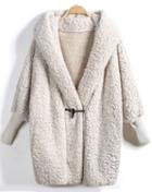 Shein Apricot Hooded Batwing Long Sleeve Loose Coat