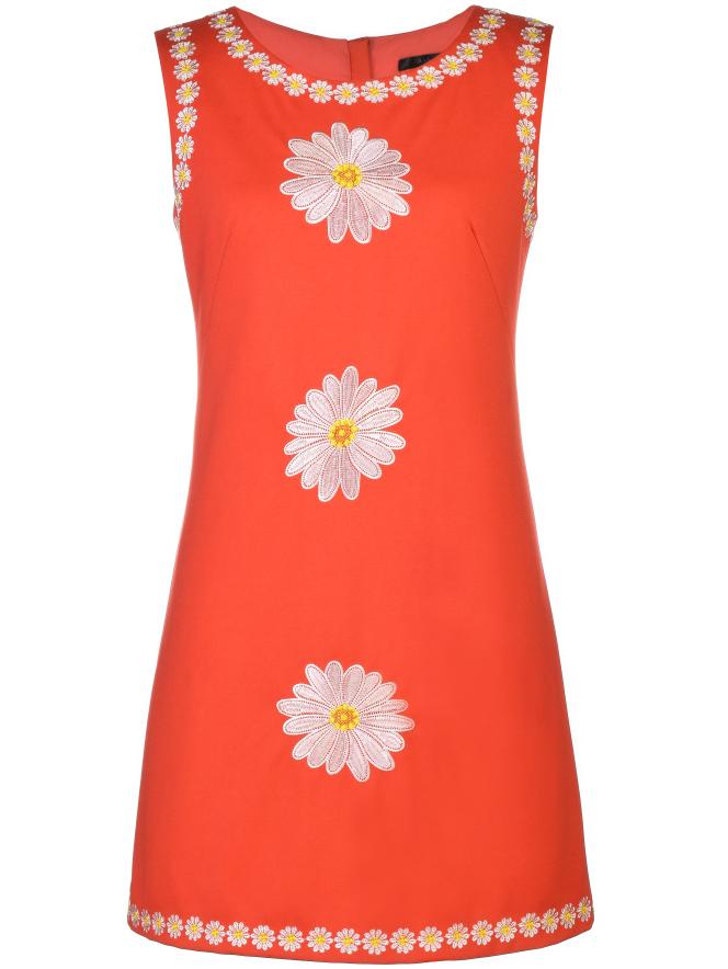 Shein Orange Crew Neck Embroidered Sheath Dress