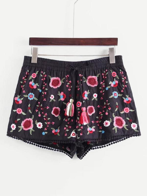 Shein Tassel Tie Embroidery Shorts