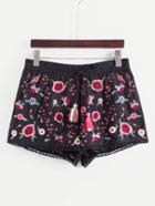 Shein Tassel Tie Embroidery Shorts