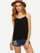 Shein Scalloped Slit Back Chiffon Cami Top - Black