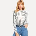 Shein Mock Neck Mixed Striped Tee