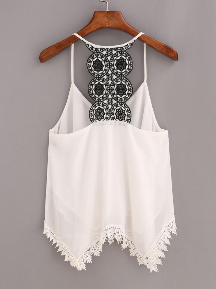 Shein Contrast Racerback Lace Trimmed Cami Top - White