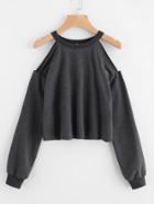 Shein Open Shoulder Raw Hem Heathered Pullover