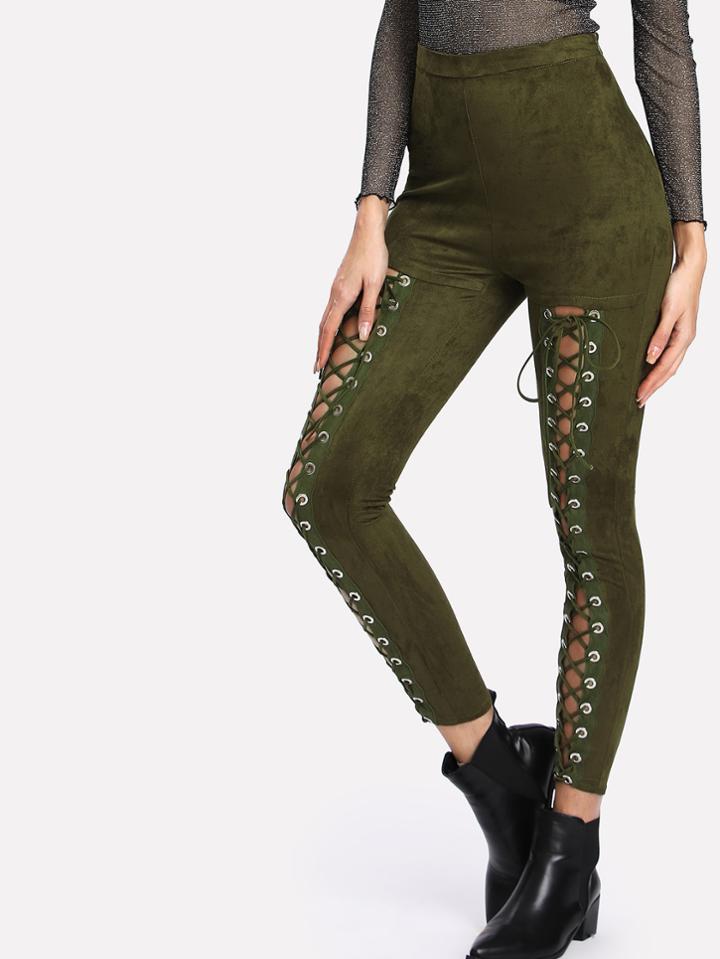 Shein Grommet Lace Up High Waist Leggings