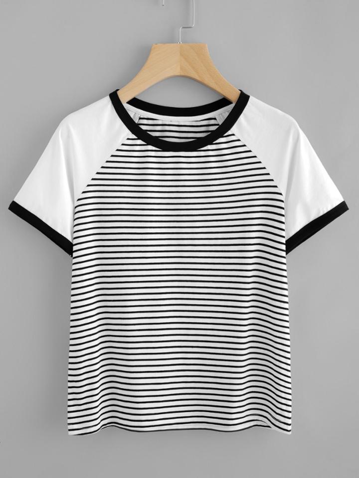 Shein Contrast Raglan Sleeve Striped Ringer Tee
