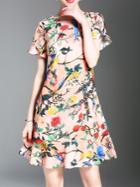 Shein Flounce Sleeve Flowers Print Dress