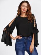 Shein Pearl Bow Tied Slit Bell Sleeve Top