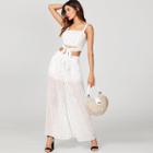 Shein Zip Back Crop Top And Semi Sheer Palazzo Pants Set