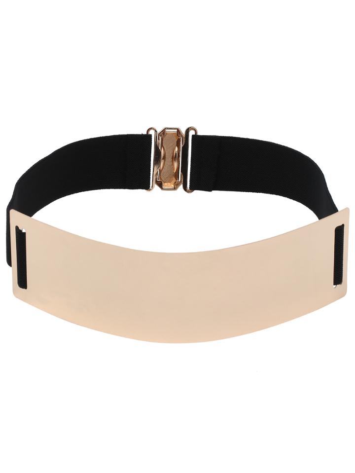 Shein Wide Metal Plate Elastic Belt - Black