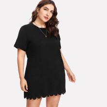 Shein Plus Scallop Hem Cuffed Dress