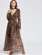 Shein V Neckline Aztec Print Wrap Maxi Dress