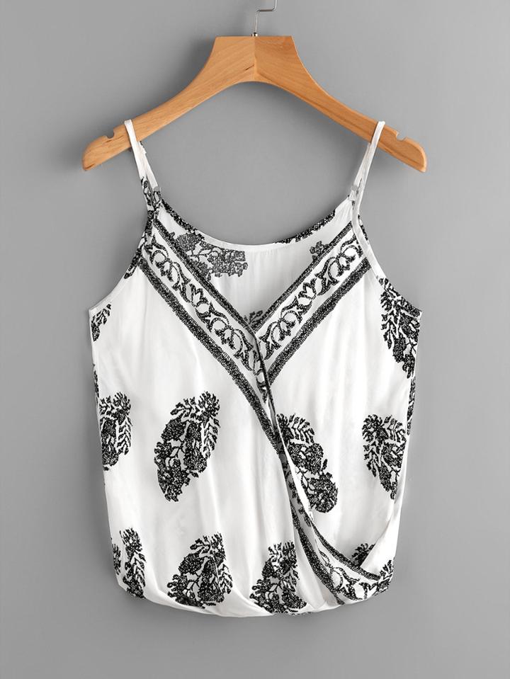 Shein Ornate Print Surplice Cami Top
